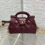 DIOR 25S JOLIE TOP HANDLE MINI BAG 18 IN BURGUNDY CALFSKIN GOLD HARDWARE - Image 10
