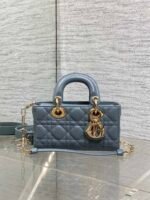 DIOR 25S SMALL LADY D‑JOY BAG 19 IN STEEL BLUE GRAY CANNAGE CALFSKIN GOLD HARDWRE - Image 7