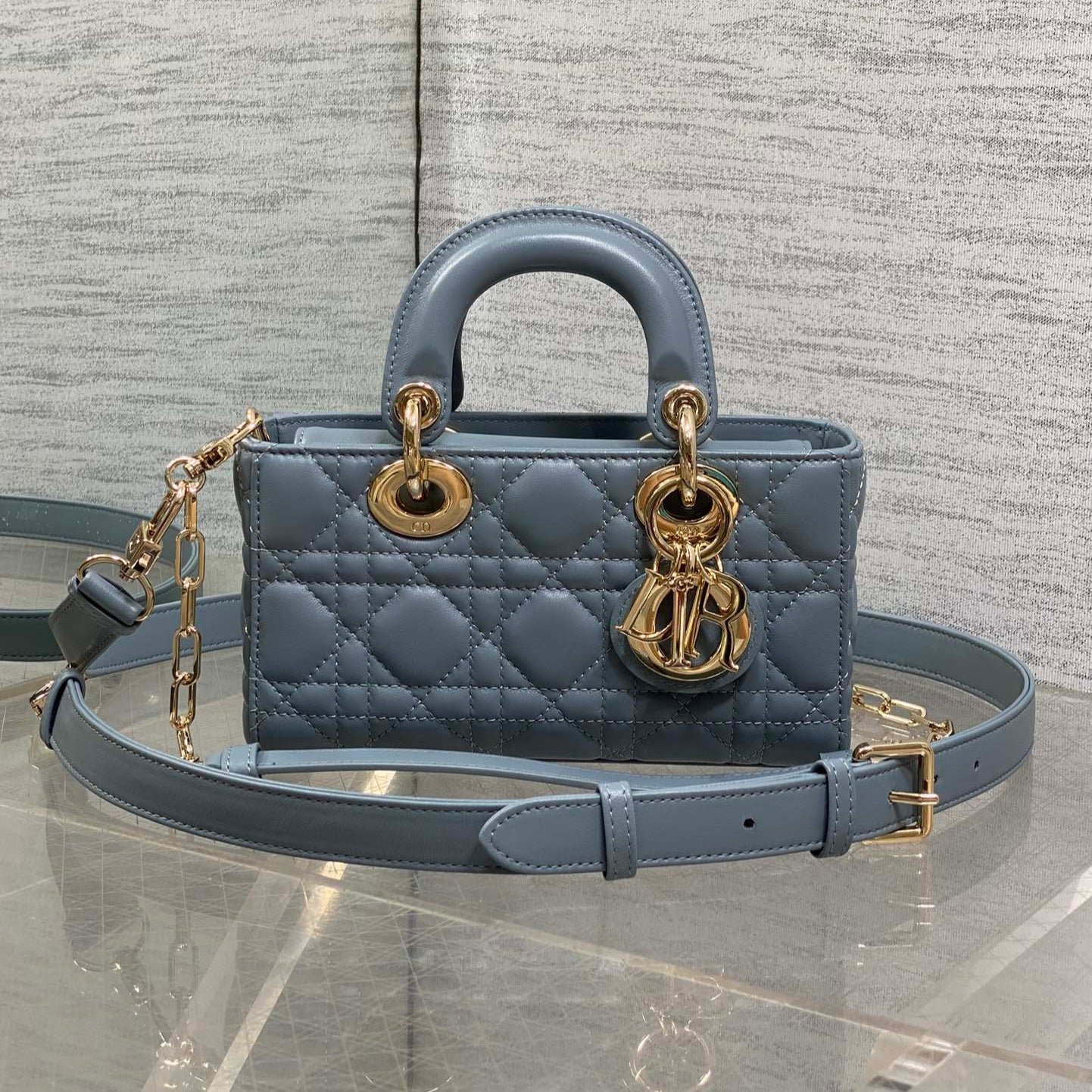 img_2b46f204_20250921_i1758441144_2141_2_jpg DIOR 25S SMALL LADY D‑JOY BAG 19 IN STEEL BLUE GRAY CANNAGE CALFSKIN GOLD HARDWRE - Image 1