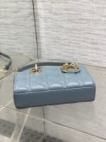 DIOR 25S SMALL LADY D‑JOY BAG 19 IN STEEL BLUE GRAY CANNAGE CALFSKIN GOLD HARDWARE - Image 8
