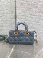 DIOR 25S SMALL LADY D‑JOY BAG 19 IN STEEL BLUE GRAY CANNAGE CALFSKIN GOLD HARDWARE - Image 11