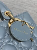 DIOR 25S SMALL LADY D‑JOY BAG 19 IN STEEL BLUE GRAY CANNAGE CALFSKIN GOLD HARDWARE - Image 15