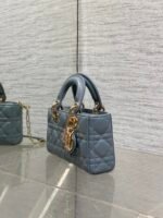 DIOR 25S SMALL LADY D‑JOY BAG 19 IN STEEL BLUE GRAY CANNAGE CALFSKIN GOLD HARDWRE - Image 4