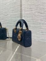 DIOR 25S SMALL LADY D‑JOY BAG 19 IN DARK BLUE CANNAGE CALFSKIN GOLD HARDWARE - Image 13