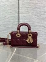 DIOR 25S SMALL LADY D‑JOY BAG 19 IN BURGUNDY CANNAGE CALFSKIN GOLD HARDWRE - Image 15