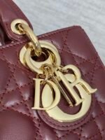 DIOR 25S SMALL LADY D‑JOY BAG 19 IN BURGUNDY CANNAGE CALFSKIN GOLD HARDWRE - Image 11