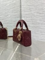DIOR 25S SMALL LADY D‑JOY BAG 19 IN BURGUNDY CANNAGE CALFSKIN GOLD HARDWRE - Image 3