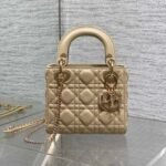 DIOR 25S MINI LADY DIOR BAG 17 IN BISCUIT CALFSKIN CHARM CRYSTAL EMBELLISHMENTS - Image 10