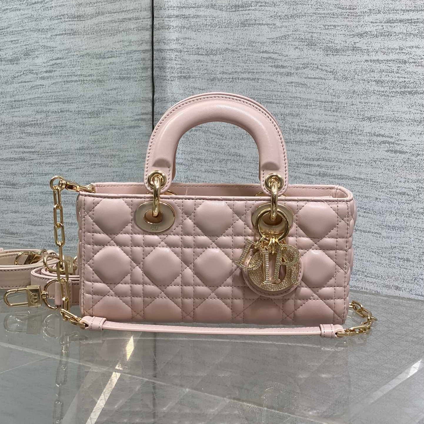 img_2b46f204_20250928_i1759040319_5434_6_jpg DIOR 25S SMALL LADY D‑JOY BAG 22 IN BABY PINK CALFSKIN GOLD HARDWRE - Image 1