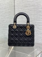 DIOR 25S MEDIUM LADY BAG 24 IN BLACK CALFSKIN GOLD HARDWRE - Image 7