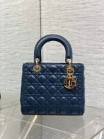 DIOR 25S MEDIUM LADY BAG 24 IN DEEP OCEAN BLUE CALFSKIN GOLD HARDWARE - Image 5