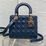 DIOR 25S MEDIUM LADY BAG 24 IN DEEP OCEAN BLUE CALFSKIN GOLD HARDWRE - Image 10