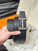 HM 5382 BELT SILVER BUCKLE & REVERSIBLE BLACK LEATHER STRAP 38MM - Image 4