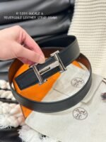 HM 5382 BELT SILVER BUCKLE & REVERSIBLE BLACK LEATHER STRAP 38MM - Image 12