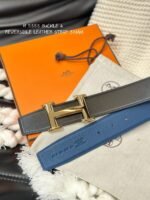 HM 5382 BELT GOLD BUCKLE & REVERSIBLE NAVY BLUE LEATHER STRAP 38MM - Image 6
