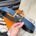 HM 5382 BELT GOLD BUCKLE & REVERSIBLE NAVY BLUE LEATHER STRAP 38MM - Image 7