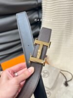 HM 5382 BELT GOLD BUCKLE & REVERSIBLE BLACK LEATHER STRAP 38MM - Image 5