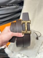 HM 5382 BELT GOLD BUCKLE & REVERSIBLE BLACK LEATHER STRAP 38MM - Image 3