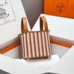 PICOTIN LOCK 18 BAG IN GOLD CALFSKIN ÉCRU/BEIGE/FAUVE/ROSE POP/NOIR EMBROIDERY CANVAS - Image 11
