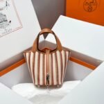 PICOTIN LOCK 18 BAG IN GOLD CALFSKIN ÉCRU/BEIGE/FAUVE/ROSE POP/NOIR EMBROIDERY CANVAS - Image 10