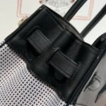QUADRILLE BIRKIN 30CM IN BLACK SWIFT CALFSKIN WHITE BLUE PINK PLAID TOILE CANVAS - Image 7