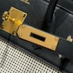 QUADRILLE BIRKIN 30CM IN BLACK SWIFT CALFSKIN WHITE BLACK PLAID TOILE CANVAS - Image 4