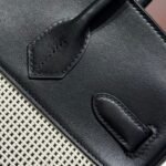 QUADRILLE BIRKIN 30CM IN BLACK SWIFT CALFSKIN WHITE BLACK PLAID TOILE CANVAS - Image 6