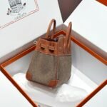 QUADRILLE BIRKIN 25CM IN GOLD SWIFT CALFSKIN AND BLACK/WHITE/BROWN TOILE CANVAS - Image 3