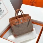 QUADRILLE BIRKIN 25CM IN GOLD SWIFT CALFSKIN AND BLACK/WHITE/BROWN TOILE CANVAS - Image 10
