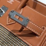 QUADRILLE BIRKIN 25CM IN GOLD SWIFT CALFSKIN AND BLACK/WHITE/BROWN TOILE CANVAS - Image 4