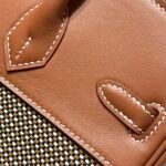 QUADRILLE BIRKIN 25CM IN GOLD SWIFT CALFSKIN AND BLACK/WHITE/BROWN TOILE CANVAS - Image 17