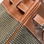 QUADRILLE BIRKIN 25CM IN GOLD SWIFT CALFSKIN AND BLACK/WHITE/BROWN TOILE CANVAS - Image 18