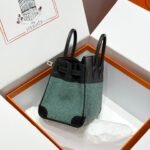 QUADRILLE BIRKIN 25CM IN BLACK SWIFT CALFSKIN BLACK/MINT/BLANC TOILE CANVAS - Image 12