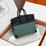 QUADRILLE BIRKIN 25CM IN BLACK SWIFT CALFSKIN BLACK/MINT/BLANC TOILE CANVAS - Image 2
