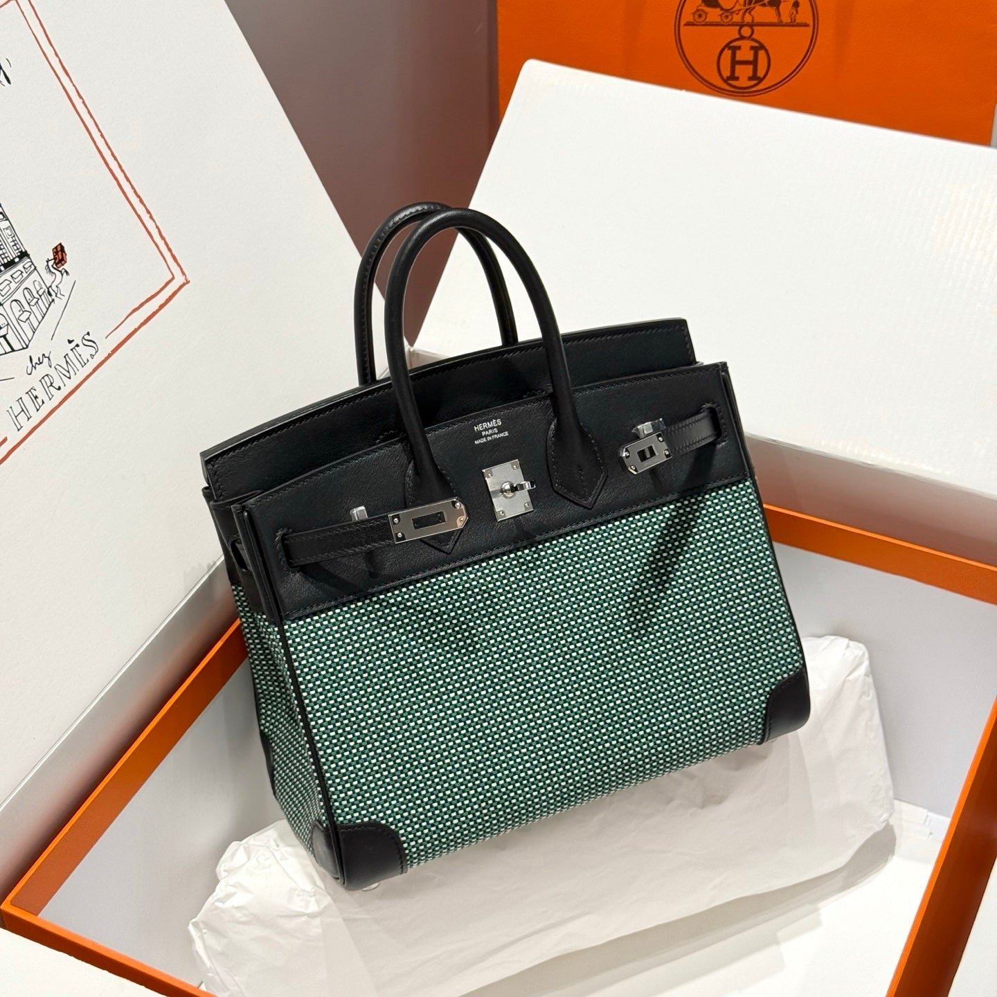 img_43e90bff_20250503_i1746246458128_8624_0_0_jpg QUADRILLE BIRKIN 25CM IN BLACK SWIFT CALFSKIN BLACK/MINT/BLANC TOILE CANVAS - Image 1