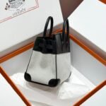 QUADRILLE BIRKIN 25CM IN BLACK SWIFT CALFSKIN WHITE TOILE CANVAS - Image 3