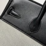 QUADRILLE BIRKIN 25CM IN BLACK SWIFT CALFSKIN WHITE TOILE CANVAS - Image 13