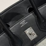 QUADRILLE BIRKIN 25CM IN BLACK SWIFT CALFSKIN WHITE TOILE CANVAS - Image 8
