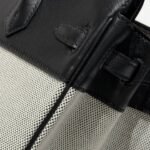 QUADRILLE BIRKIN 25CM IN BLACK SWIFT CALFSKIN WHITE TOILE CANVAS - Image 5