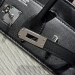 QUADRILLE BIRKIN 25CM IN BLACK SWIFT CALFSKIN WHITE TOILE CANVAS - Image 9