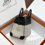 QUADRILLE BIRKIN 25CM IN BLACK SWIFT CALFSKIN WHITE BLACK PLAID TOILE CANVAS - Image 12
