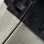 QUADRILLE BIRKIN 25CM IN BLACK SWIFT CALFSKIN WHITE BLACK PLAID TOILE CANVAS - Image 5