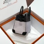 QUADRILLE BIRKIN 25CM IN BLACK SWIFT CALFSKIN WHITE BLUE PINK PLAID TOILE CANVAS - Image 3