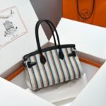BIRKIN SHOULDER 29 IN BLACK CALFSKIN ÉCRU/NOIR/FAUVE/NOIR/BLEU ZANZIBAR EMBROIDERY CANVAS - Image 11