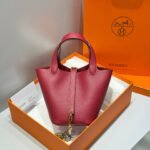 HERMES 25S PICOTIN LOCK 18 IN ROSSO ANCORA RED CALFSKIN GOLD HARDWARE - Image 10