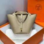 HERMES 25S PICOTIN LOCK 22 IN TAN BROWN CALFSKIN GOLD HARDWARE - Image 10