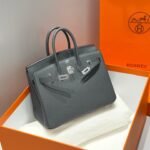HERMES 25S MEDIUM BIRKIN 25 IN CHARCOAL GRAY CALFSKIN SILVER HARDWARE - Image 11