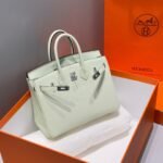 HERMES 25S MEDIUM BIRKIN 25 IN LIGHT MINT GREEN CALFSKIN SILVER HARDWARE - Image 11