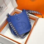 HERMES 25S MINI EVELYNE 18 IN BLUE PATTERNED STRAP CALFSKIN SILVER HARDWARE - Image 10