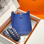 HERMES 25S MINI EVELYNE 18 IN BLUE PATTERNED STRAP CALFSKIN SILVER HARDWARE - Image 11